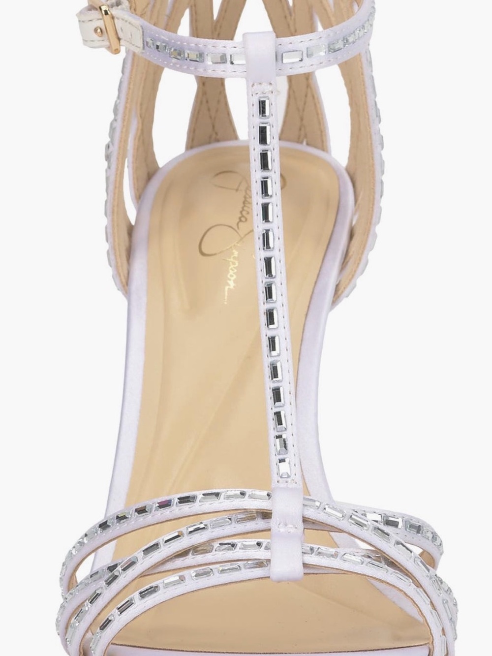 Jessica Simpson White T-Strap Embellished High Heel Sandal